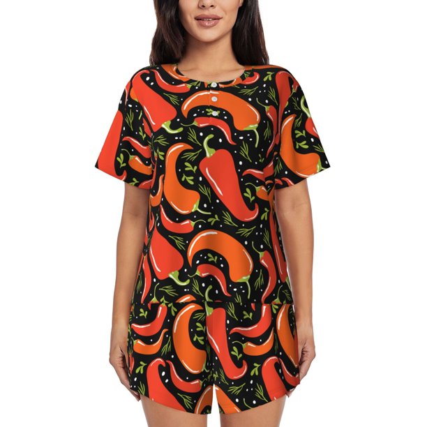 Fotbe Red Hot Chili Conjunto de Pijama Estampado para Mujer, 2 Piezas, Ropa de Dormir con Camiseta de Manga Corta y Shorts Suaves-3X-Large