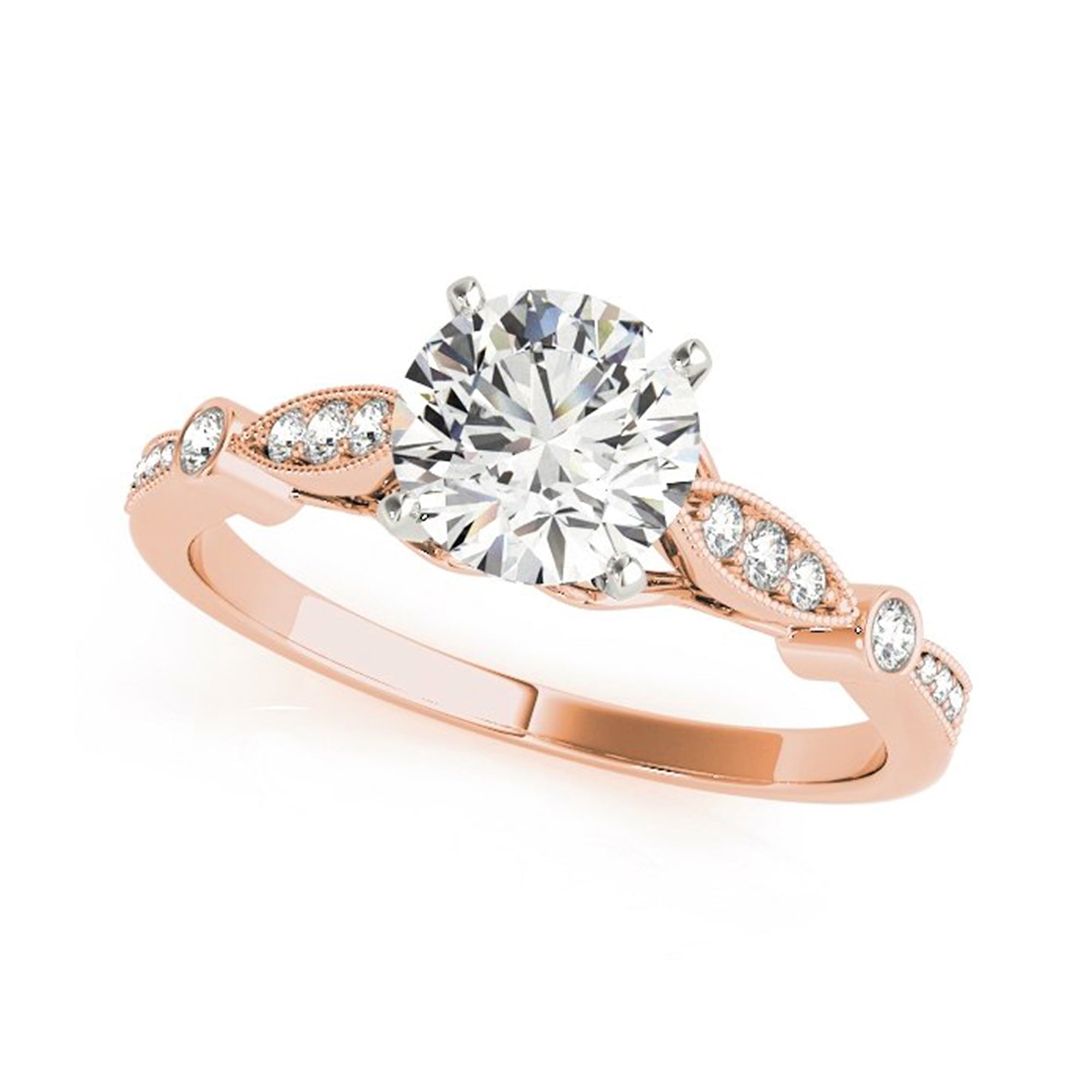 Arista 2 cts Round Swarovski Diamond Solitaire & Contoure Bridal Set in Pink Plated Sterling Silver