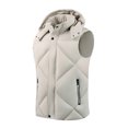 thumbnail image 2 of Quilted Jackets for Men Full Zip with Detachable Hood Sleeveless Vest Outerwear Winter Hooded Down Puffer Coat (2XL, White), 2 of 7