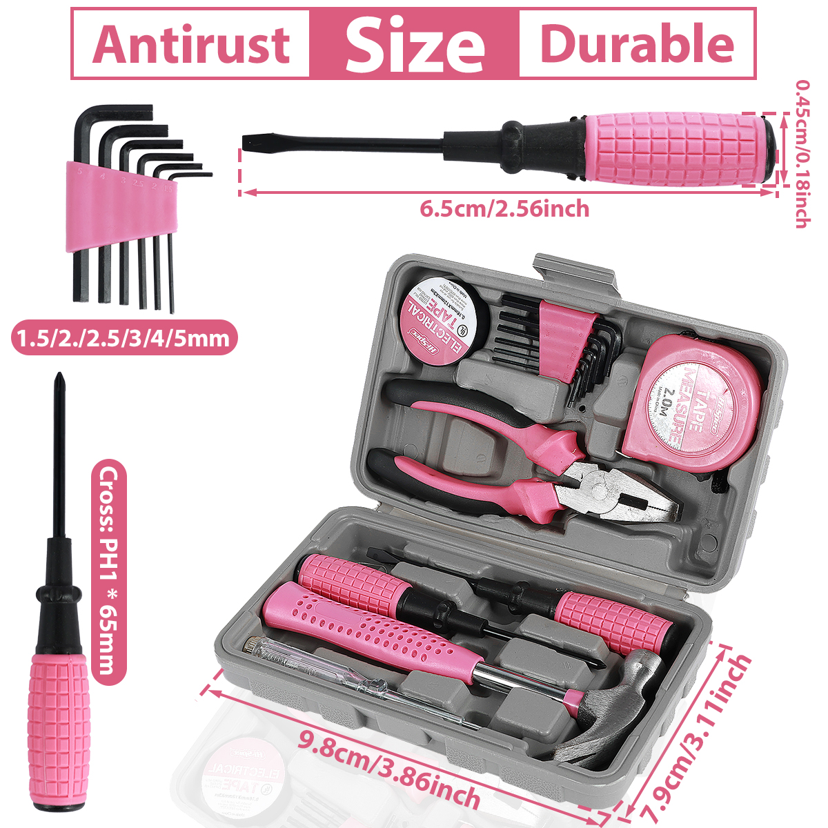 Lzvxtym Household Hand Tool Set, Pink, 13-Piece photo 5