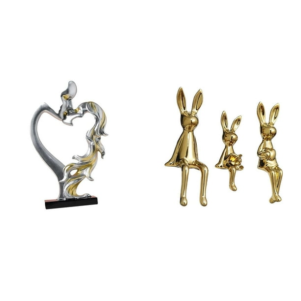 Estatua de pareja,Figura de pareja besándose,regalo de boda moderno,Escultura de figura,Estatua sentada Figura Escultura Adorno,Estatuas de conejos en miniatura para decoración de interiores
