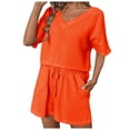 thumbnail image 1 of Conjunto informal de pantalones cortos lisos para mujer - Camisa con solapa y pantalones cortos, dos piezas, manga corta, corte ajustado, moda primavera/verano., 1 of 8