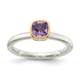thumbnail image 2 of Auriga Fine Jewelry 925 Sterling Silver Rhodium-plated with 14K Accent Cushion-cut Amethyst Ring for Women Size 6, 2 of 6