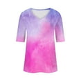 thumbnail image 3 of Hvot&aat Women's Fashion Tie Dye Gradient Printing Tees V-Neck Casual Short Sleeve Loose Tops Trending T Shirts, 3 of 4