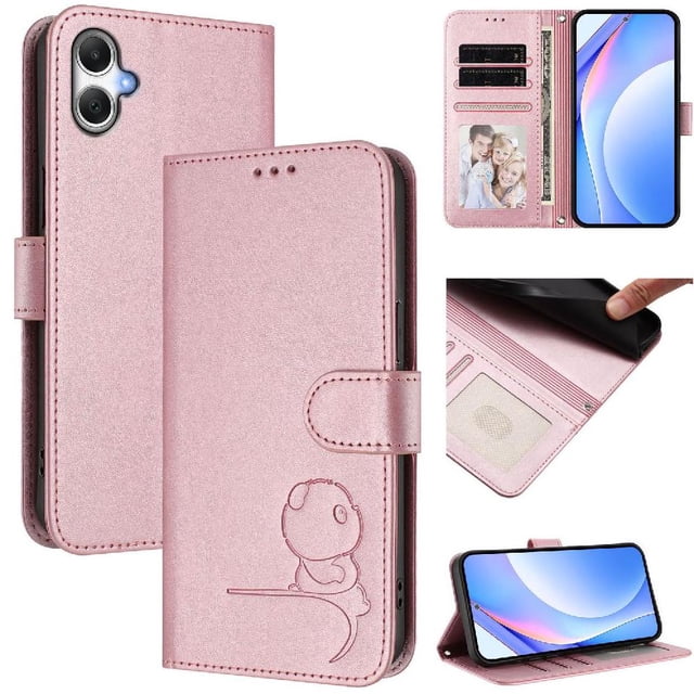 Flip Case for Samsung Galaxy A05 4G RFID Blocking Magnetic Clasp Wallet Case with 3 Card Slots and Kickstand Function