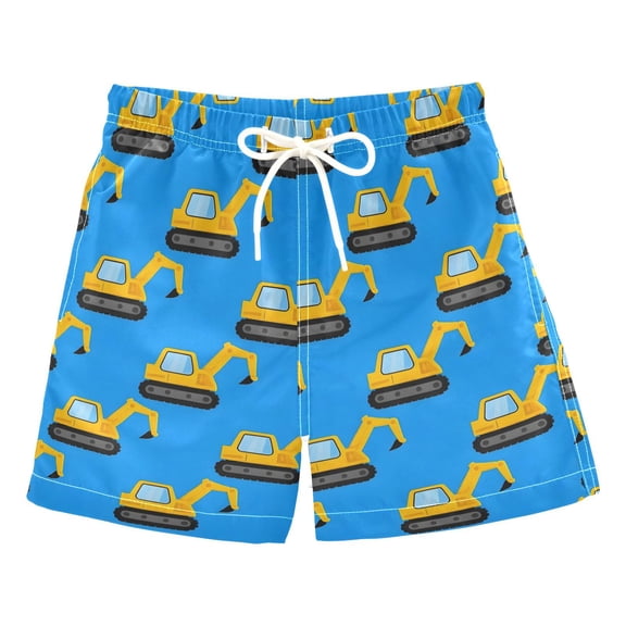 Excavator Pattern Swim Trunks Quick Dry Beach Pool Board Shorts Lightweight Stylish Print Sizes 2T to XL