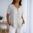thumbnail image 2 of Womens Short Sleeve Tops Button Down Shirt Soft Solid Color Summer Daily Wear Grey L, 2 of 6