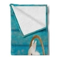 thumbnail image 2 of Easter Bunny Soft Flannel Fleece Throw Blanket, 2 Easter Rabbits with Blue Wooden Background Pastel Tones Dyed Eggs, Cozy Plush for Indoor and Outdoor Use, 50" x 60", Multicolor, by Ambesonne, 2 of 5