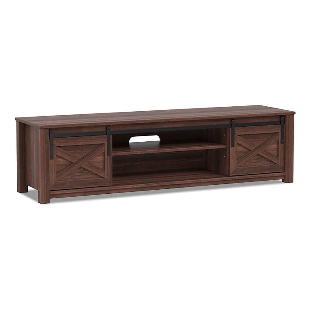 Finihen TV Stand, TV Cabinet, 65 Inch Flat Sliding Barn Door TV Stand, Media Entertainment Center with Storage, for Living Room, Bedroom, Brown