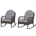 thumbnail image 1 of Outsunny 2 Pieces Wicker Rocking Patio Chairs, Indoor Outdoor Rocking Chair Set with Cushions and Armrests for Porch, Grey, 1 of 7