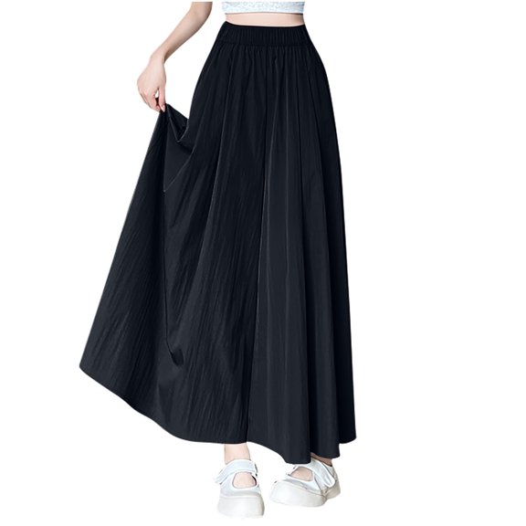 Sexlip Womens High Waist Drapey Swing A Line Maxi Skirt Flowy Elegant Wedding Guest Outfit Black S
