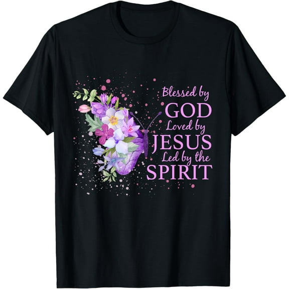 Blessed By God Loved By Jesus Christian Religious Butterfly T-Shirt