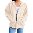 thumbnail image 3 of Women's Zip Up Hooded Sweatshirt with Pockets, Long Sleeve Casual Pullover for Streetwear, Loose Fit Comfort for Fall and Daily Outfits-Beige, 3 of 8