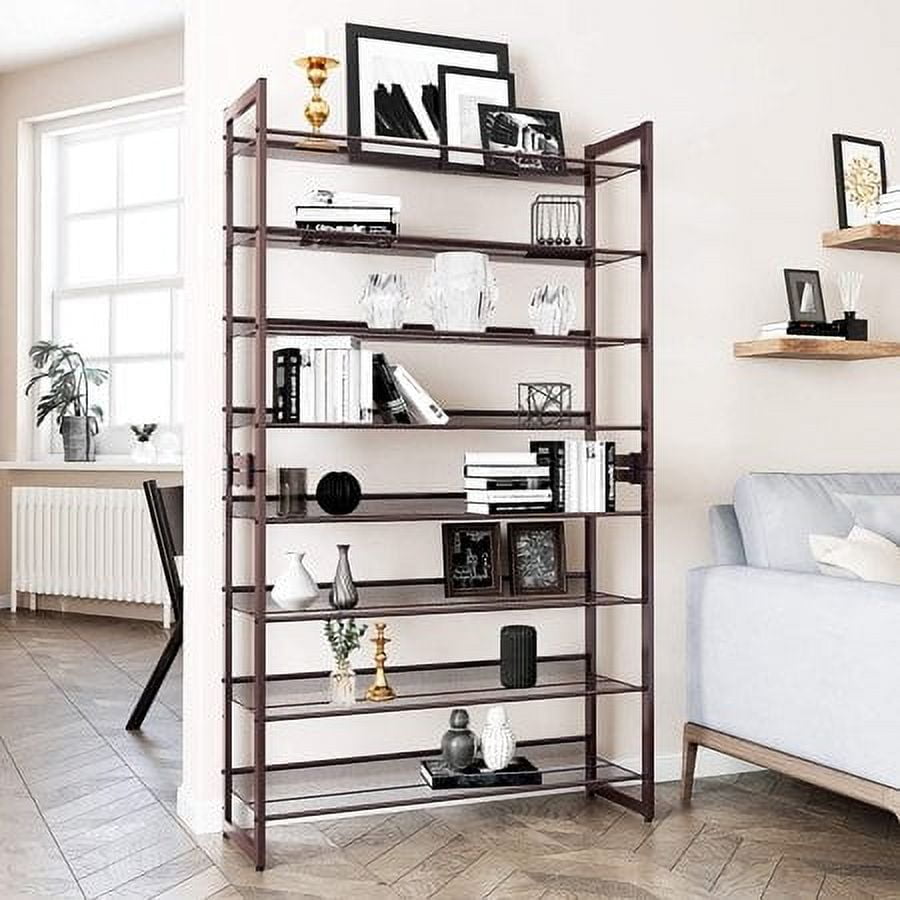 8-Tier Shoe Rack Shoe Organizer Metal Shoe Storage for Garage Entryway Set of 2 4-Tier Stackable Shoe Shelf with Adjustable Flat or Angled Shelves Holds 32-40 Pairs Bronze