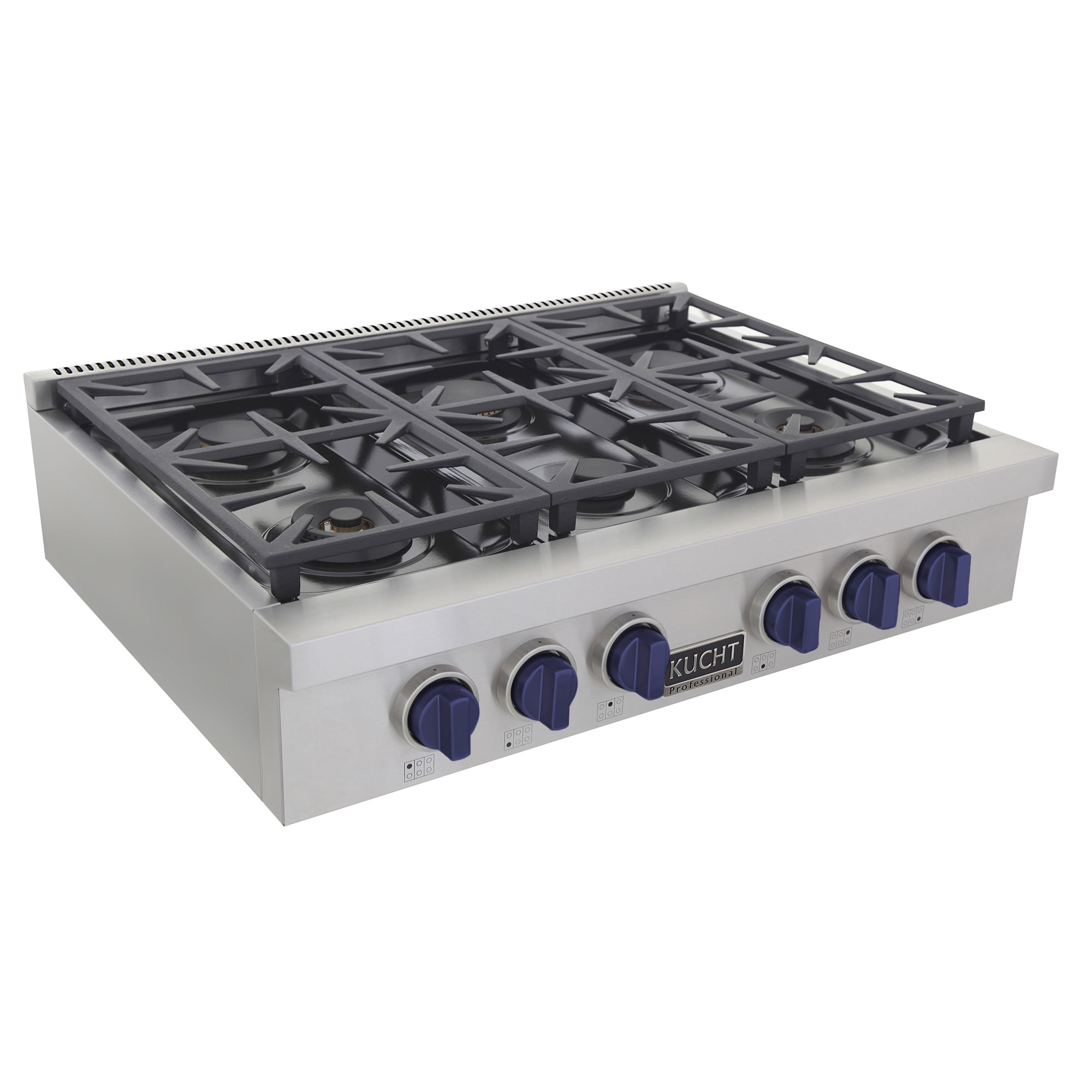 36 in. Natural Gas Range Top in Stainless Steel with Royal Blue Knobs