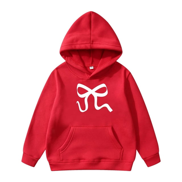 JAKANYQ Enfant en Bas Âge Sweat à Capuche à Manches Longues avec Nœud Imprimé Pull Rouge 3-4 Ans