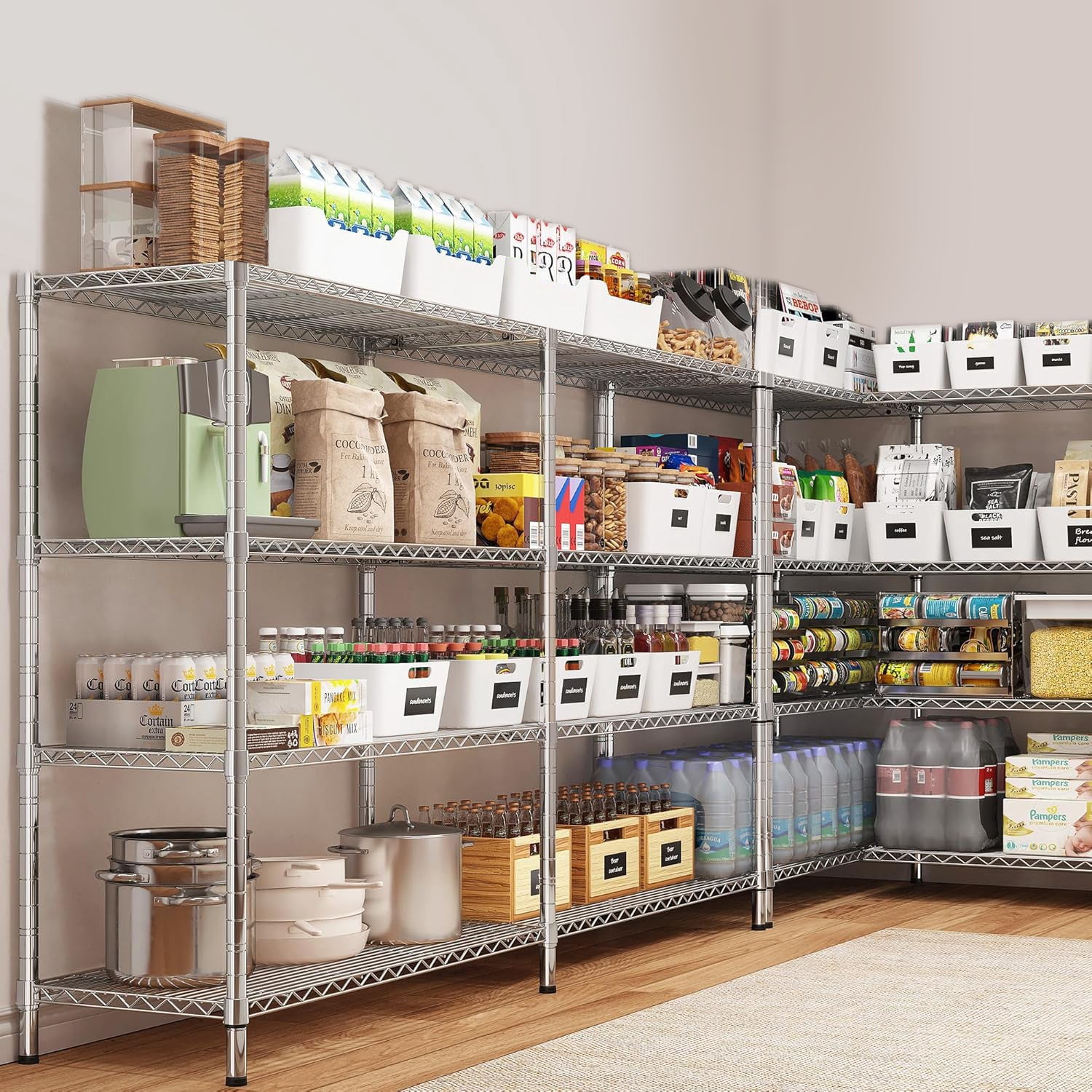 Sailvan 4-Tier Heavy Duty Metal Storage Rack,60"W x 14"D x 60"H Adjustable Wire Shelving Unit,1200 lbs Capacity Garage Pantry Shelves,Silver