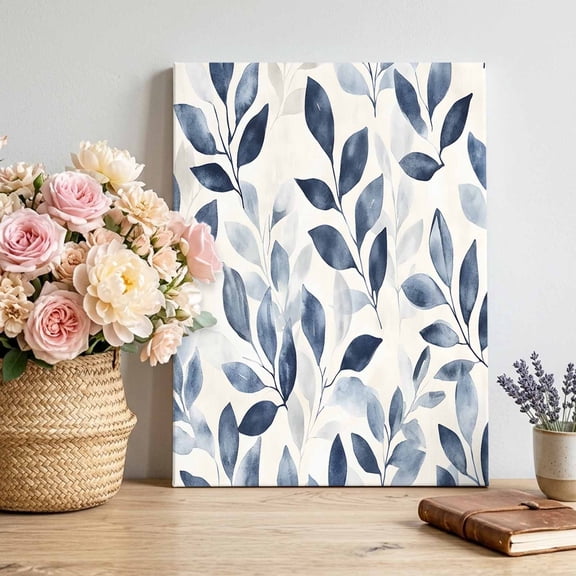 Canvas Wall Art Spring Gray Leaf Canvas Art Print Vintage Leaves Branch Farmhouse Plant Pictures Wall Decor for Living Room Bedroom Artwork Decorations Stretched Framed Ready to Hang 16"x20"