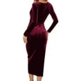 thumbnail image 4 of GENEMA Women Long Sleeve Sexy Wrap V Neck Ruched Velvet Split Party Bodycon Midi Dress, 4 of 16