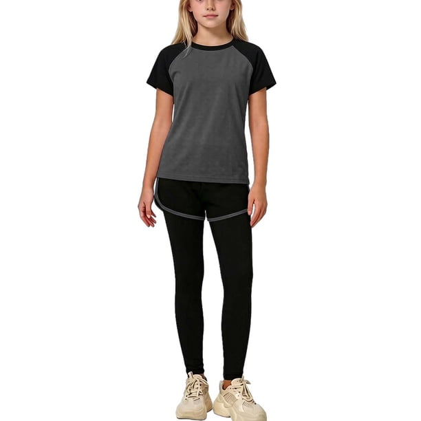 Camisas de Manga Larga para Niños Tamaño 12-14 Juventud Color Sólido Cuello Redondo Manga Corta Camiseta de Manga Corta Y Pantalones Cortos Y Pantalones Set de Tres Piezas para Niños Niño Niño Camisa