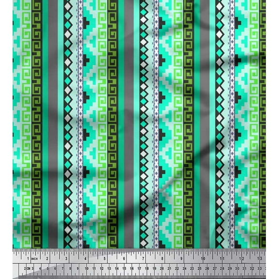 Soimoi Cotton Duck Fabric Stripe & Greek Key Geometric Fabric Prints By Yard 42 Inch Wide