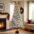 thumbnail image 4 of EDTara Snow Flocked Pre-Lit Xmas Tree, 6/7 Ft Artificial Christmas Tree with 200 Multi-Color Lights, Realistic PE Branches, Metal Stand, 4 of 8