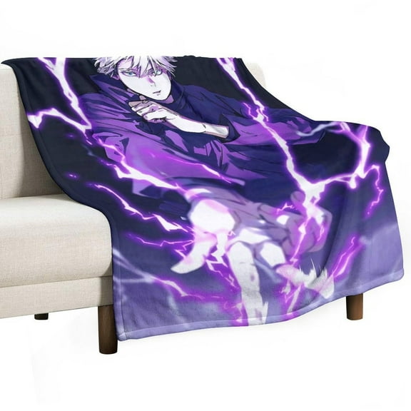 Jujutsu Blanket Kaisen Gojo Flannel Throw Blankets Soft Pile Cozy Plush Throw Blanket for All Seasons, 3D Printed Warm Blanket for Sofa Beds Home Decor