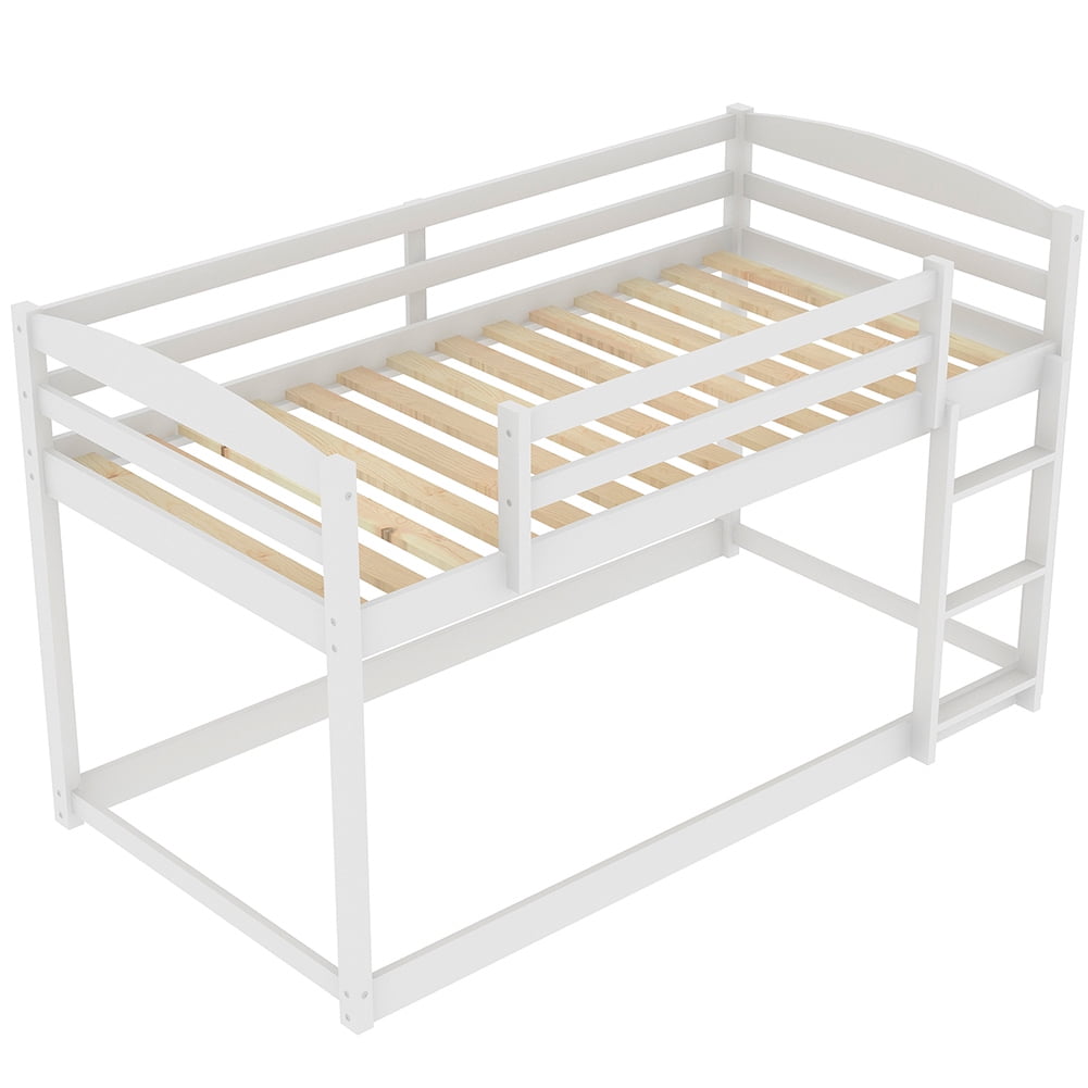 Kadyn Solid Wood Twin Bunk Bed with Ladder and Safety Rail, White Kadyn Solid Wood Twin Bunk Bed with Ladder and Safety Rail, White
