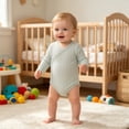 thumbnail image 5 of MEZZALL Child Boys Bodysuits Vertical Long Sleeve Baby Romper Tie Closure Solid Color Crew Neck Birthday Onesies, 5 of 8
