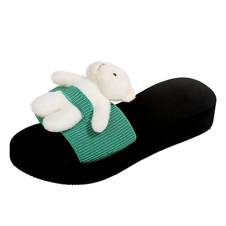 OJSFQUFP Sandals Womens Women s Bear Cloth Thick Bottom Beach Sandals Funny Cute Shoes Fashion Slide Sandals Women Dressy Summer Flat Beach Soft Slippers for Women Green 38