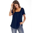 thumbnail image 2 of Timegard Summer Tops for Women Round Neck Ruched Comfy Short Sleeve Tee Shirts Casual Solid Color Tops, 2 of 4