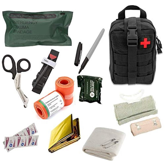 ASA Techmed Trauma Kit with Aluminum Tourniquet 36" Splint, Military Combat Tactical IFAK for First Aid Response, Critical Wounds, Gun Shots, Blow Out, Severe Bleeding Control and More (Black)