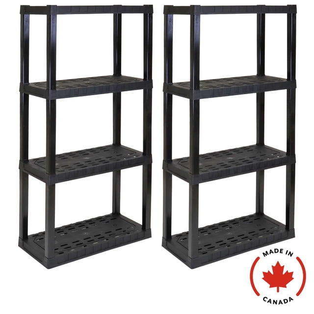 Hyper Tough Plastic Shelf Garage Shelves 4-Tier 57"H x 14"D x 30"W 2-Pack Black-400 lb Total Capacity