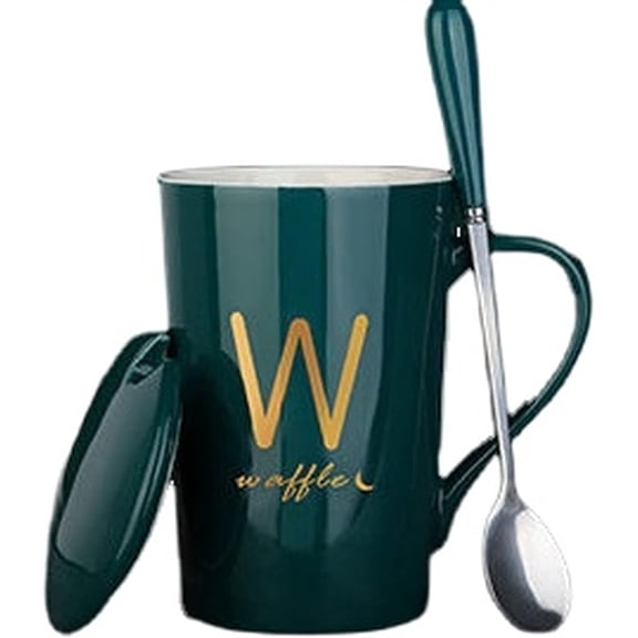 JONJUMP Portable Tea Cup Mug With Lid Spoon Men And Women Ceramic Cup Home Student Couple Milk Coffee Cup Large Capacity Water Cup W