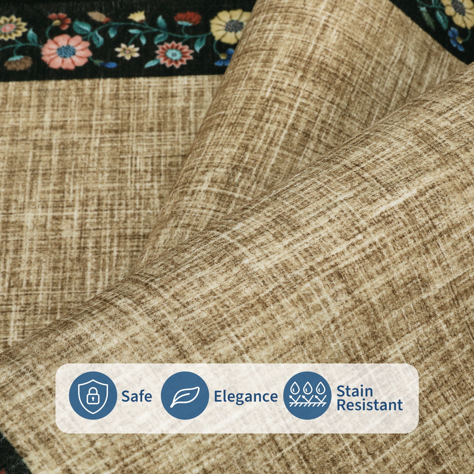 HOMERRY Floral Border Runner 2' x 6' for Hallway Modern Washable Throw Rugs for Kitchen Indoor Carpet, Yellow