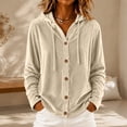 thumbnail image 2 of Fesfesfes Women's Casual Velour Hooded Sweatshirt Button Detail Long Sleeve Drawstring Hoodie with Pockets Loose Fit Solid Color for Fall Winter Daily Wear, 2 of 9