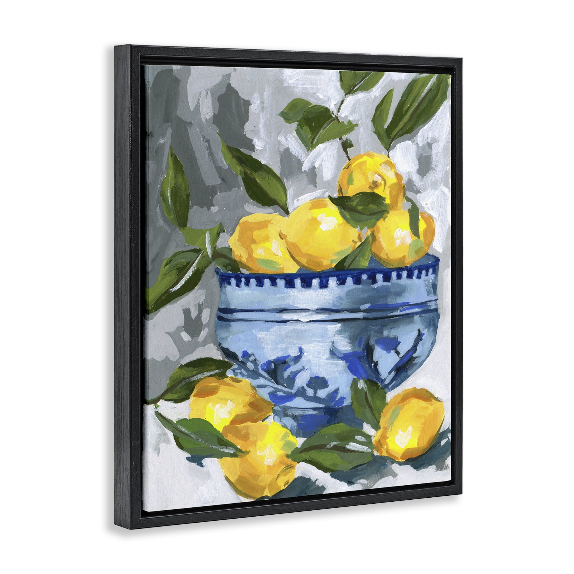 Stupell Industries Indigo & Lemon Bowl Black Framed Floater Canvas Wall Art, design by Melissa Wang