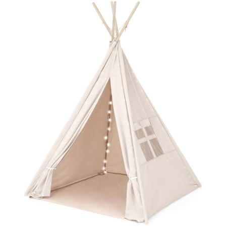 Best Choice Products 6ft Kids Cotton Canvas Indian Teepee Playhouse Sleeping Dome Play Tent w/ Lights, Carrying Bag, Mesh Window - (Best Treehouses For Kids)