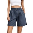 thumbnail image 3 of Women's Cotton Casual Shorts with Elastic Waist & Pockets, Buttons Detail, Summer Outdoors Lounge Travel, Womens Shorts | UKHCCC,Navy XL, 3 of 7