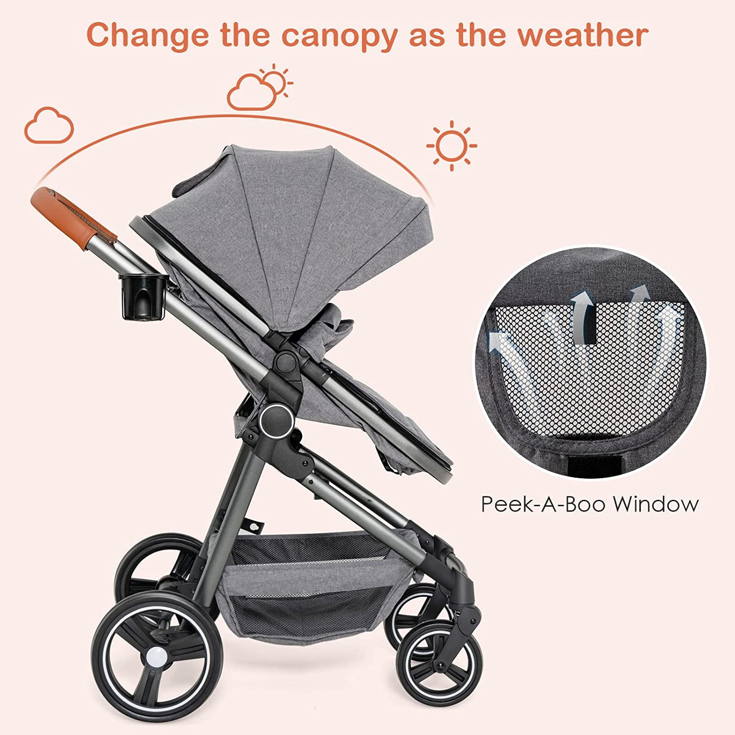 OLAKIDS 2 in 1 High Landscape Convertible Baby Stroller, Newborn Reversible Pram, Foldable Pushchair with Adjustable Canopy, Aluminum Structure, 5-Point Harness for Infant Toddler