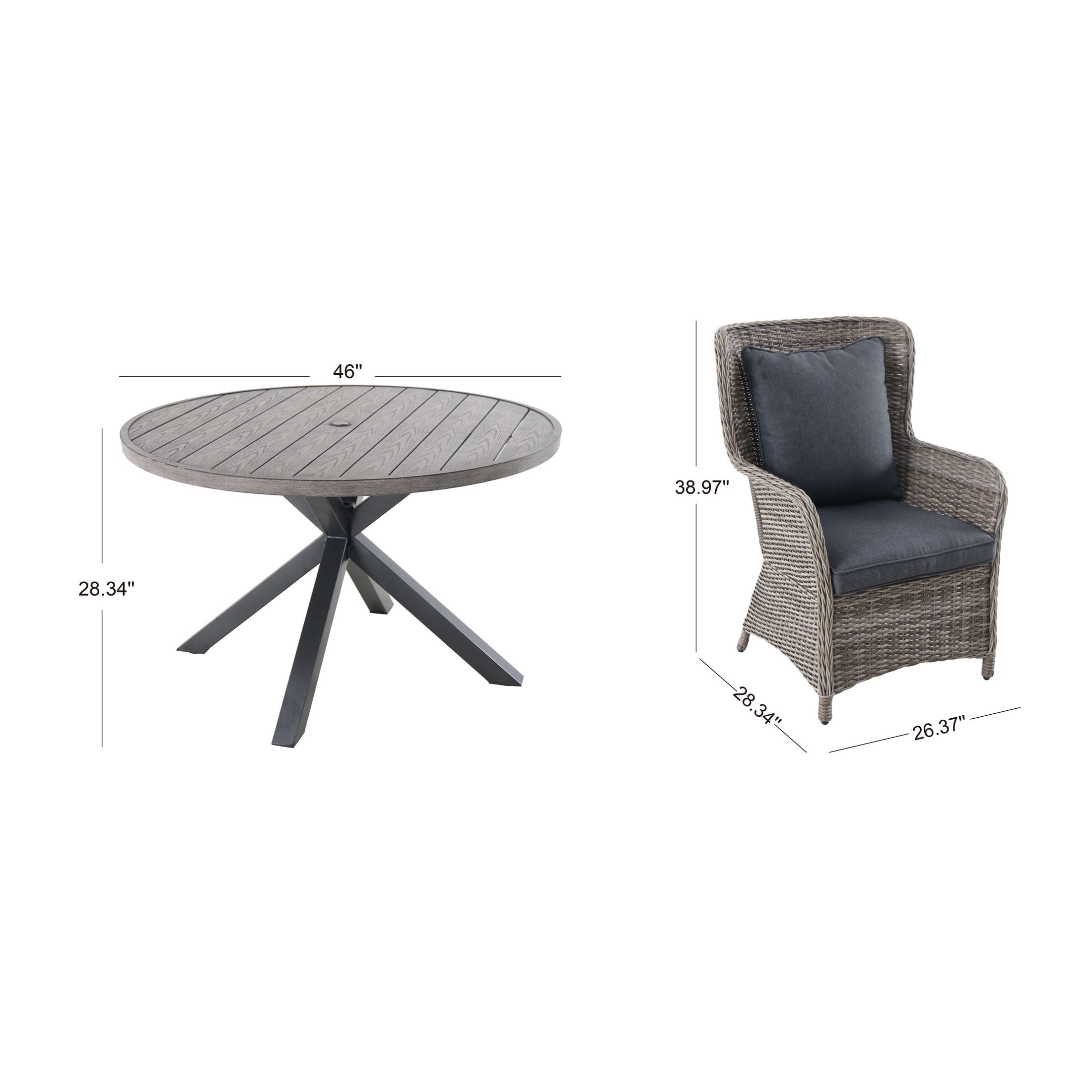 Better Homes & Gardens Victoria Wicker 5-Piece Outdoor Patio Dining Set with Table, Gray
