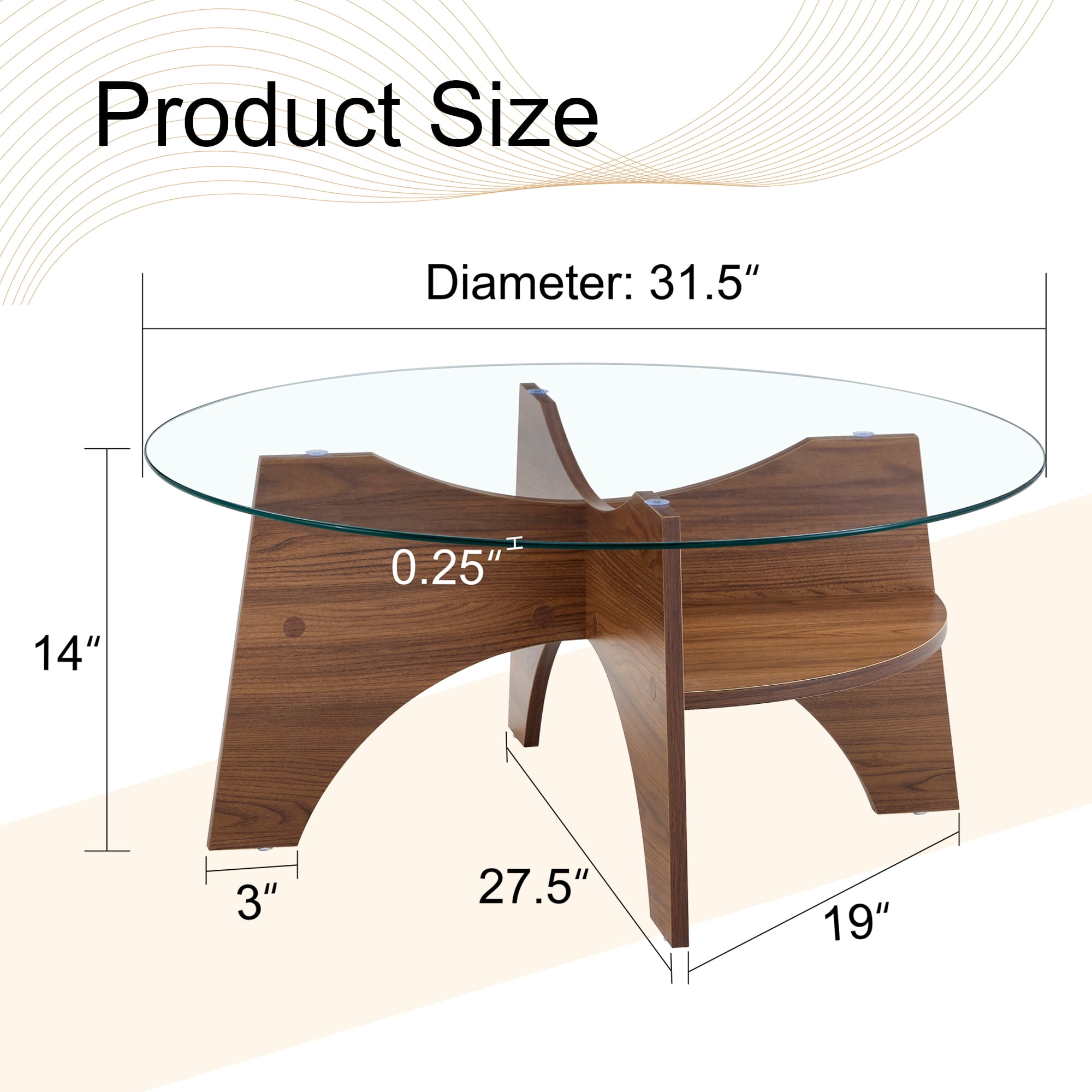 Round Tempered Glass Coffee Table, 31.5" Diameter