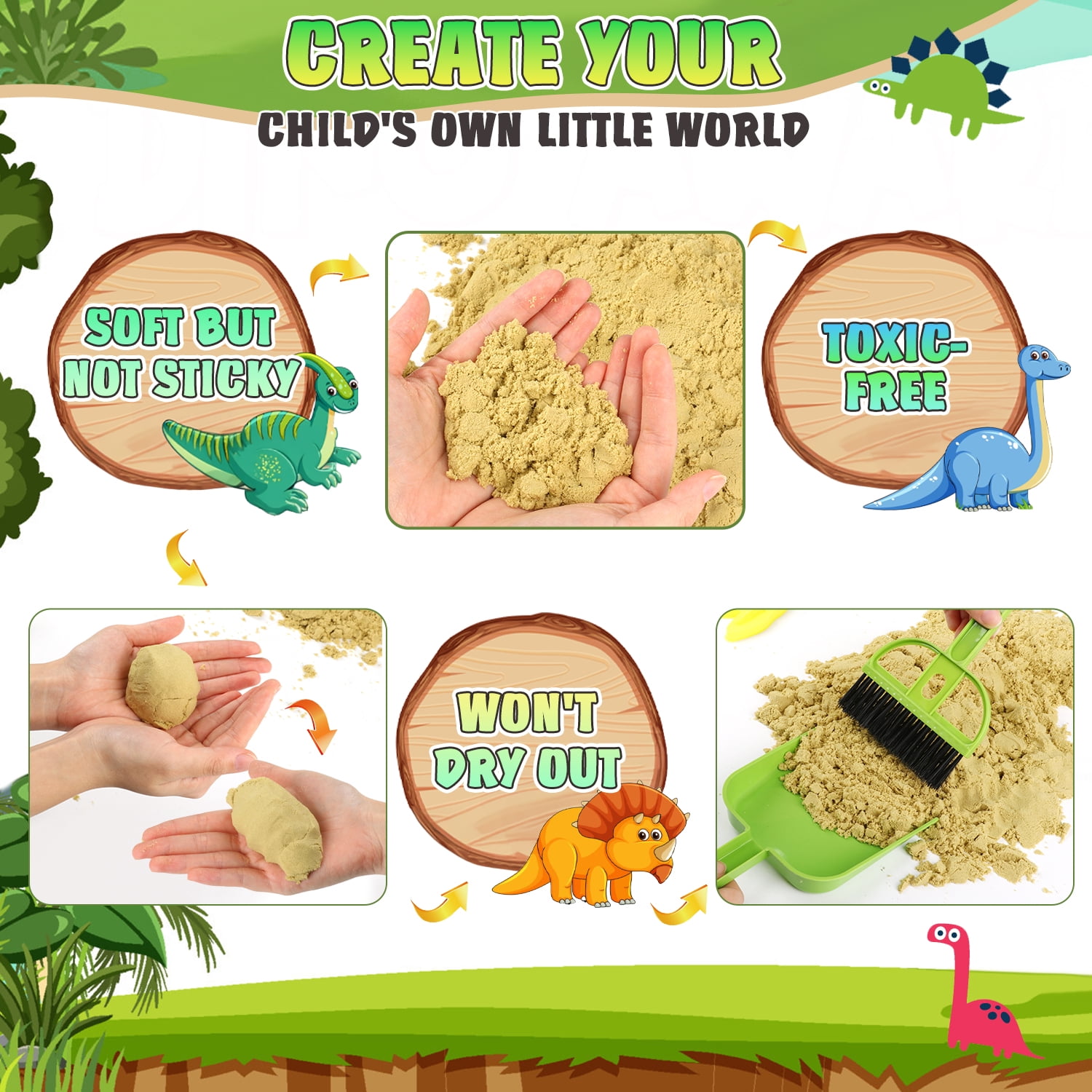 UQN Dinosaur Sensory Bin Toys for Boys, 37 PCS Sensory Bins for Toddlers 3-4 with 14 Dinosaur Toys & 2.2lb Magic Sand, Sensory Toy Birthday Gift for Boys Toddler Ages 3-8