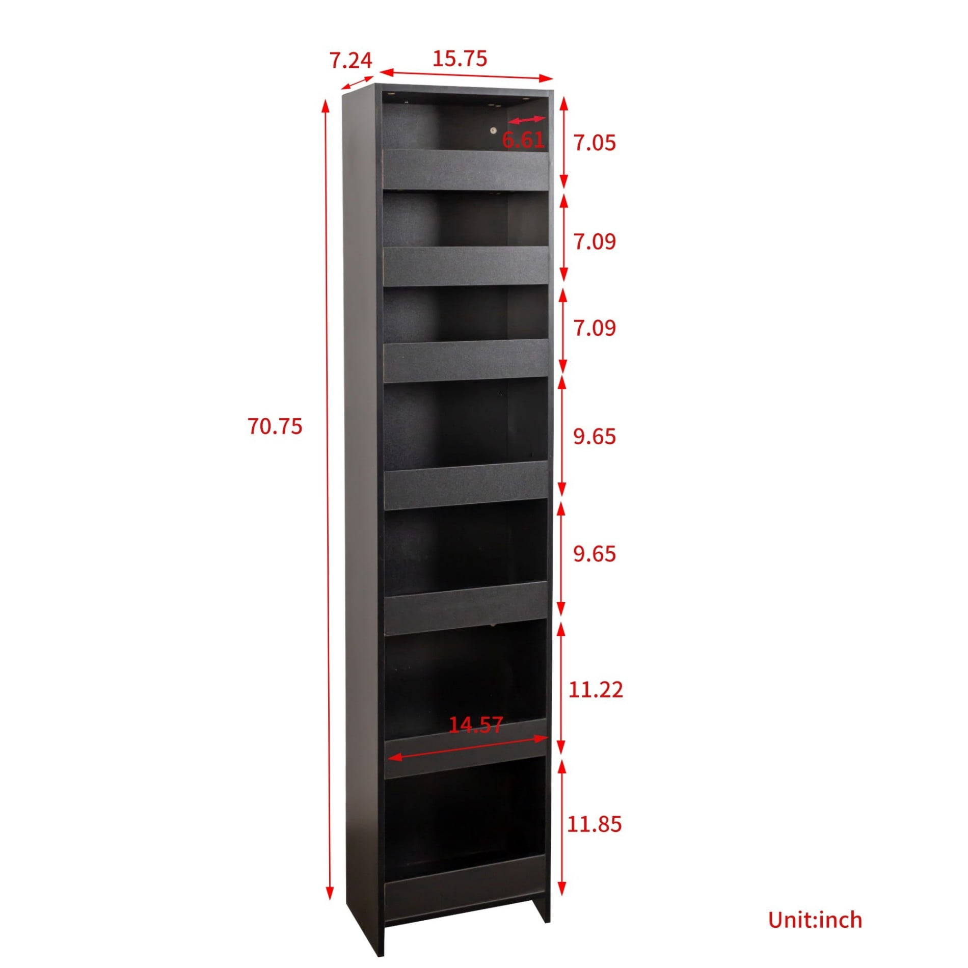 7 Tier Slim Rolling Storage Cart, Narrow Pull-Out Storage Organizer with Wheels and Handle, Space Saving Shelf for Kitchen, Bathroom, Laundry Room, Black