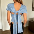 thumbnail image 4 of Adjustable Strap Knotted Backless Tank Top Casual Slim Fit Sleeveless Shirt for Women Daily WearLight BlueOne Size, 4 of 5