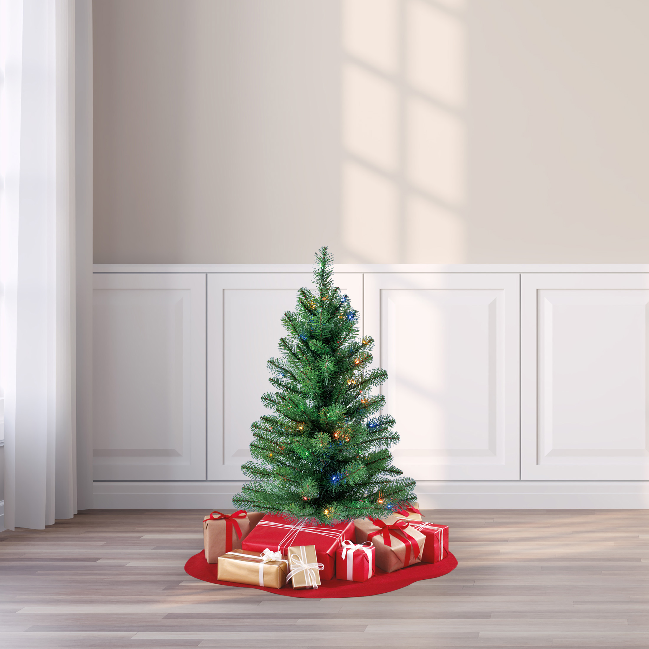 3' Pre-Lit Winston Pine Artificial Christmas Tree with Multicolor LED Lights, by Holiday Time