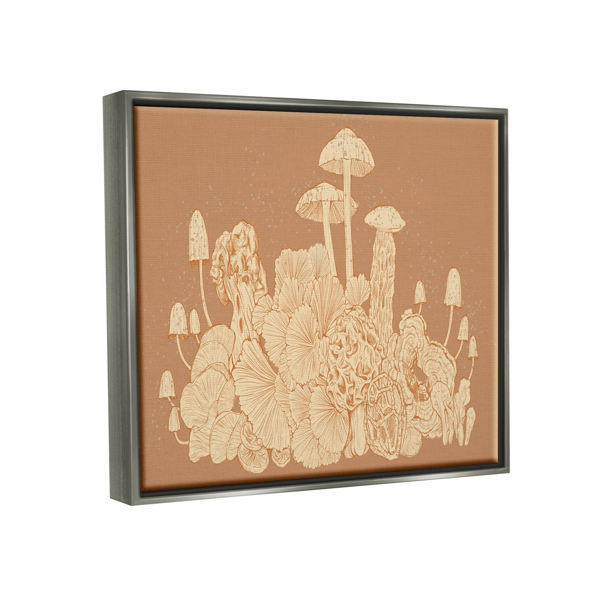 Stupell Industries Neutral Beige Woodland Mushrooms Botanical & Floral Painting Gray Floater Framed Art Print Wall Art