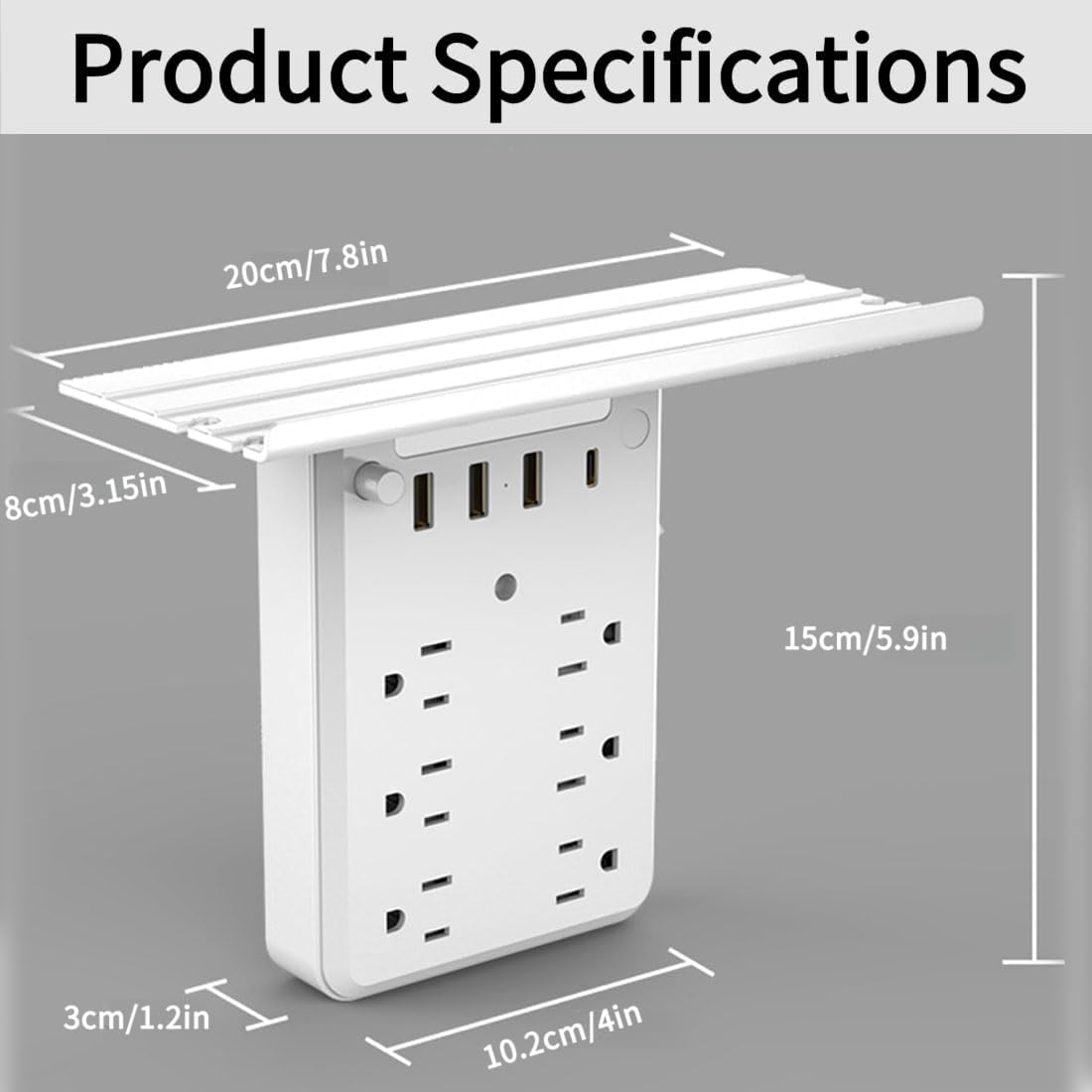Wall Outlet Extender with Shelf Night Light, 2025 New Multi-Plug Outlet Splitter with Detachable Mobile Storage Rack with USB Ports