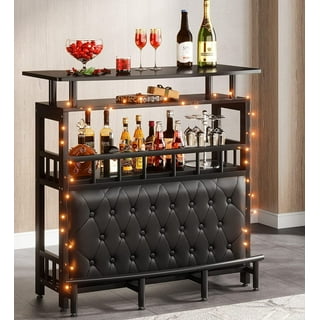 Pemberly Row 78 Farmhouse Wood Bar Unit in Medium Brown