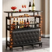 Tribesigns Bar Unit for Liquor, Home Enetertainement Bar, Upholstered Bar Table with Storage and Footrest for Balcony,Black
